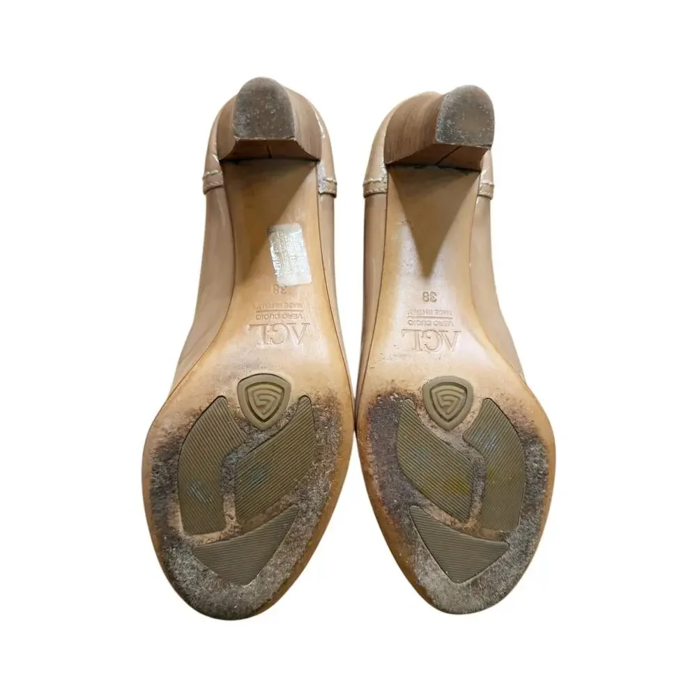 AGL Patent Leather Pump Round Toe Heel Shoe Italy Natural Cream EU 38 US 7.5 EUC - Picture 7 of 11